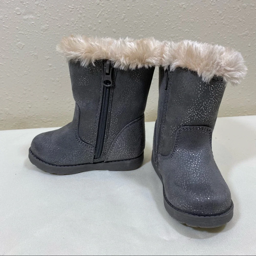 Cat and Jack girls Boots size 9 gray glittery boots  faux suede, NWOT Wi…